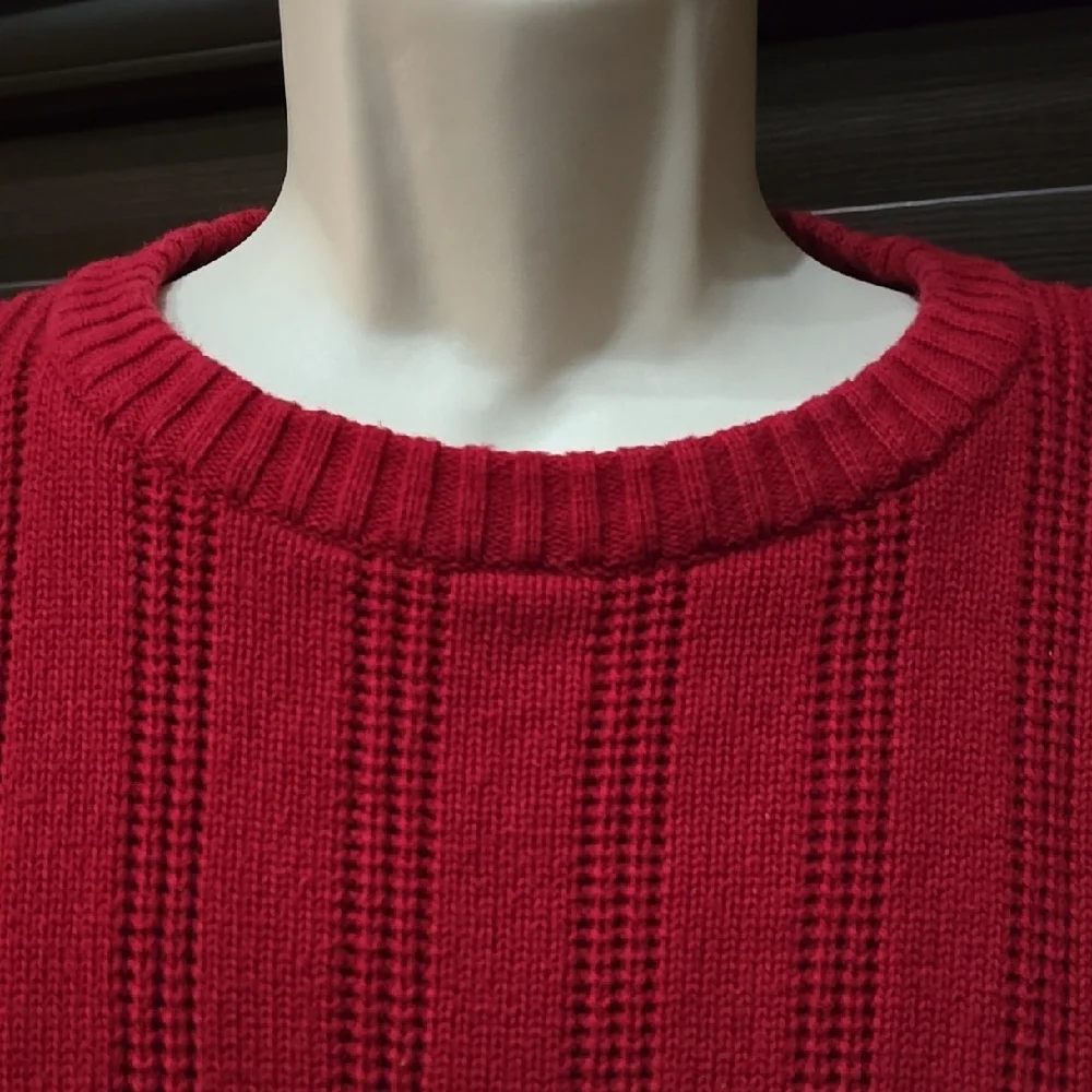 Chaps Red Crewneck Sweater with Ribbed Texture - Picture 3 of 5